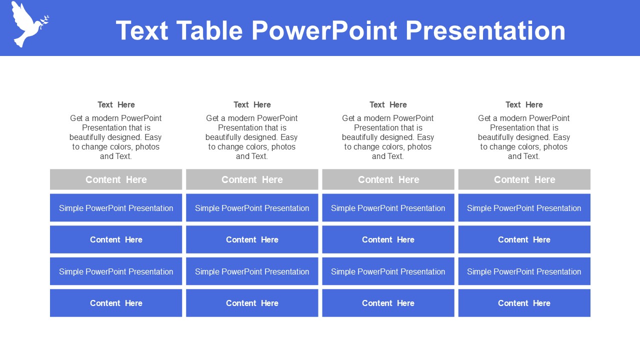 Text Table Powerpoint Presentation Pptuniverse