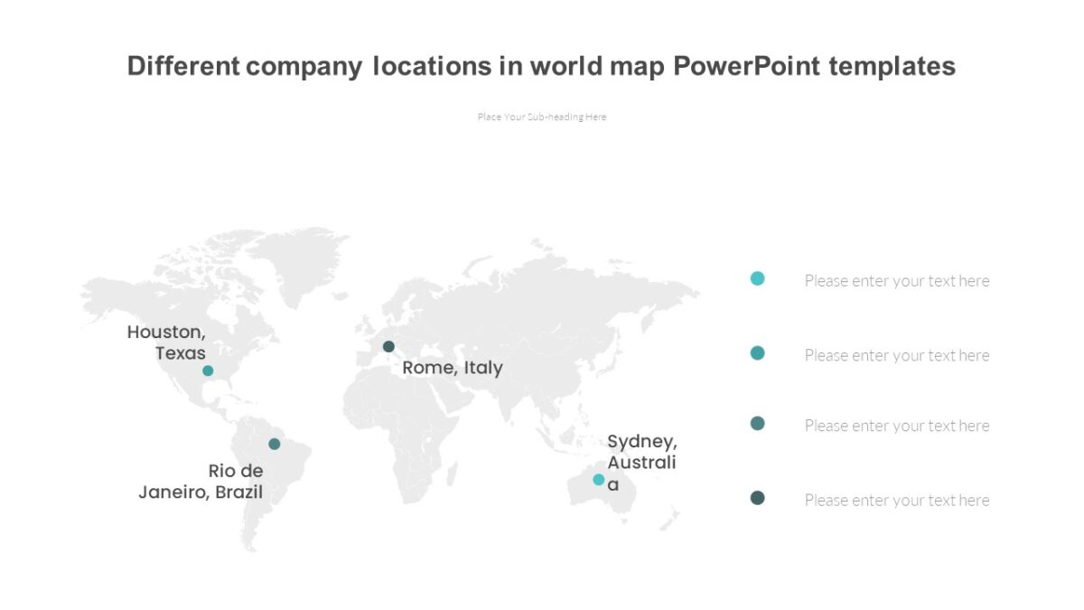 Different company locations in world map PowerPoint templates - PPTUniverse